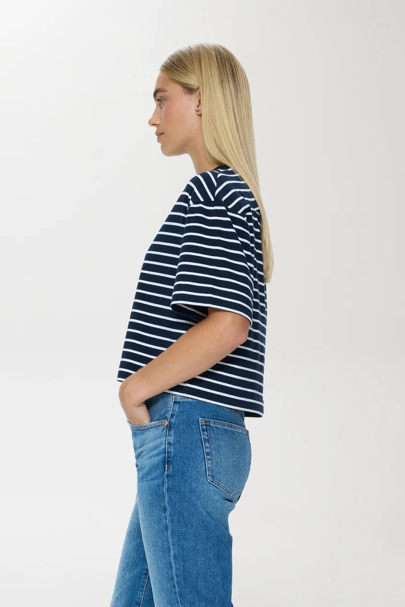 Pistola | Mae Cropped Tee - Navy White Stripe