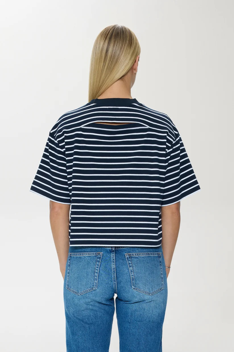 Pistola | Mae Cropped Tee - Navy White Stripe