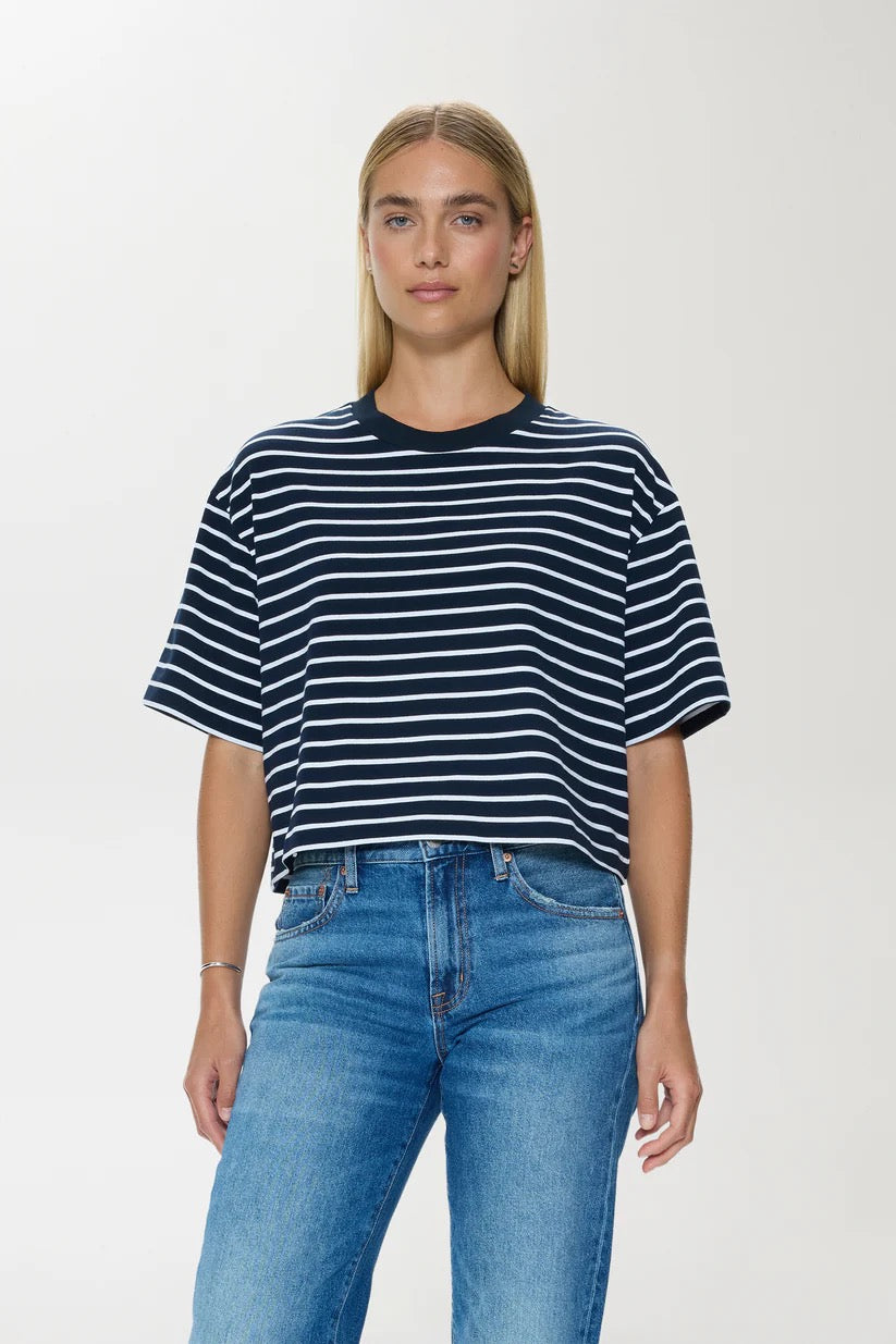 Pistola | Mae Cropped Tee - Navy White Stripe