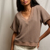 Perfect White Tee | Briggs French Terry Sweatshirt - Mocha/Charcoal Stripe