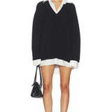 Show Me Your MUMU | Lyle Collared Sweater Dress - White/Black Knit