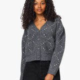 Habitual | Rhinestone Argyle Cardigan - Heather Grey