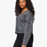 Habitual | Rhinestone Argyle Cardigan - Heather Grey