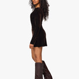Habitual | Off Shoulder Velvet Mini Dress - Brown