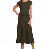 Elan | Ribbed Cap Sleeve A-Line Dress - Olive