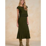 Elan | Ribbed Cap Sleeve A-Line Dress - Olive