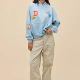 Daydreamer | Camp Patches Oversized Hoodie - Powder Blue
