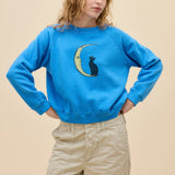 Daydreamer | Moon Cat Shrunken Raglan Sweatshirt - Azure Blue