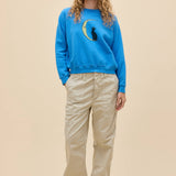 Daydreamer | Moon Cat Shrunken Raglan Sweatshirt - Azure Blue