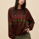 Daydreamer | Camp Flowers Oversized Crew Sweatshirt - Dark Auburn
