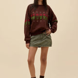 Daydreamer | Camp Flowers Oversized Crew Sweatshirt - Dark Auburn