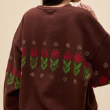 Daydreamer | Camp Flowers Oversized Crew Sweatshirt - Dark Auburn