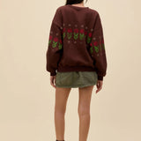 Daydreamer | Camp Flowers Oversized Crew Sweatshirt - Dark Auburn