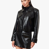 Habitual | Faux Crocodile Shrunken Jacket - Jet Black