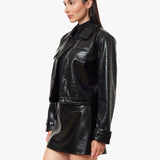 Habitual | Faux Crocodile Shrunken Jacket - Jet Black