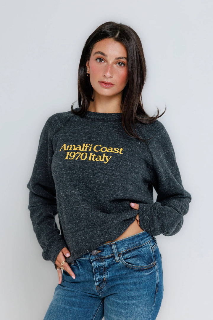 Sunny Somewhere | Amalfi Coast Raglan Crew - Vintage Black Overdye