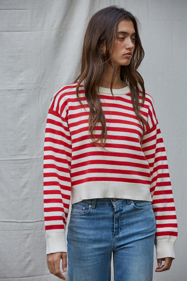 Get In Line Pullover - Cream Red