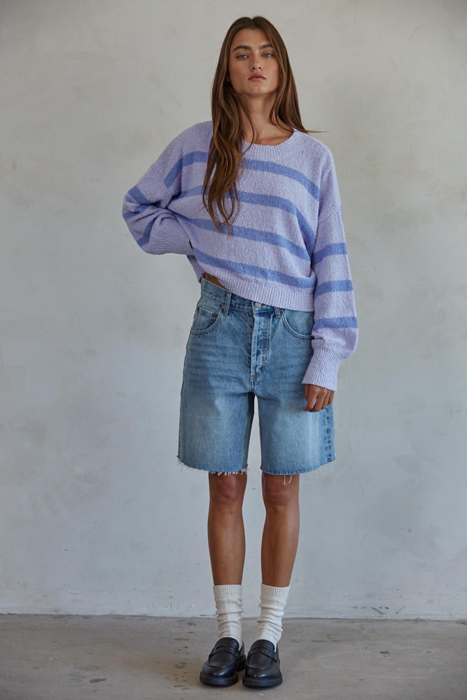 Rowan Striped Sweater Top - Lilac Periwinkle