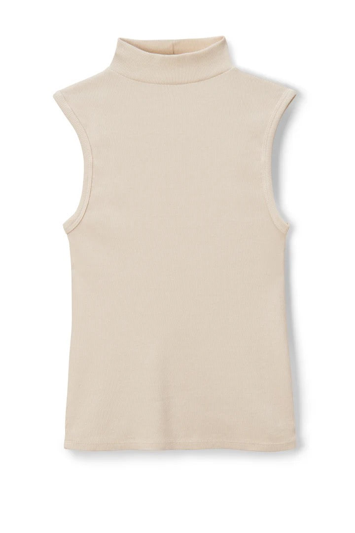 |PERFECT WHITE TEE|Mel Luxe Rib Sleeveless Mock Neck Tank - Sugar