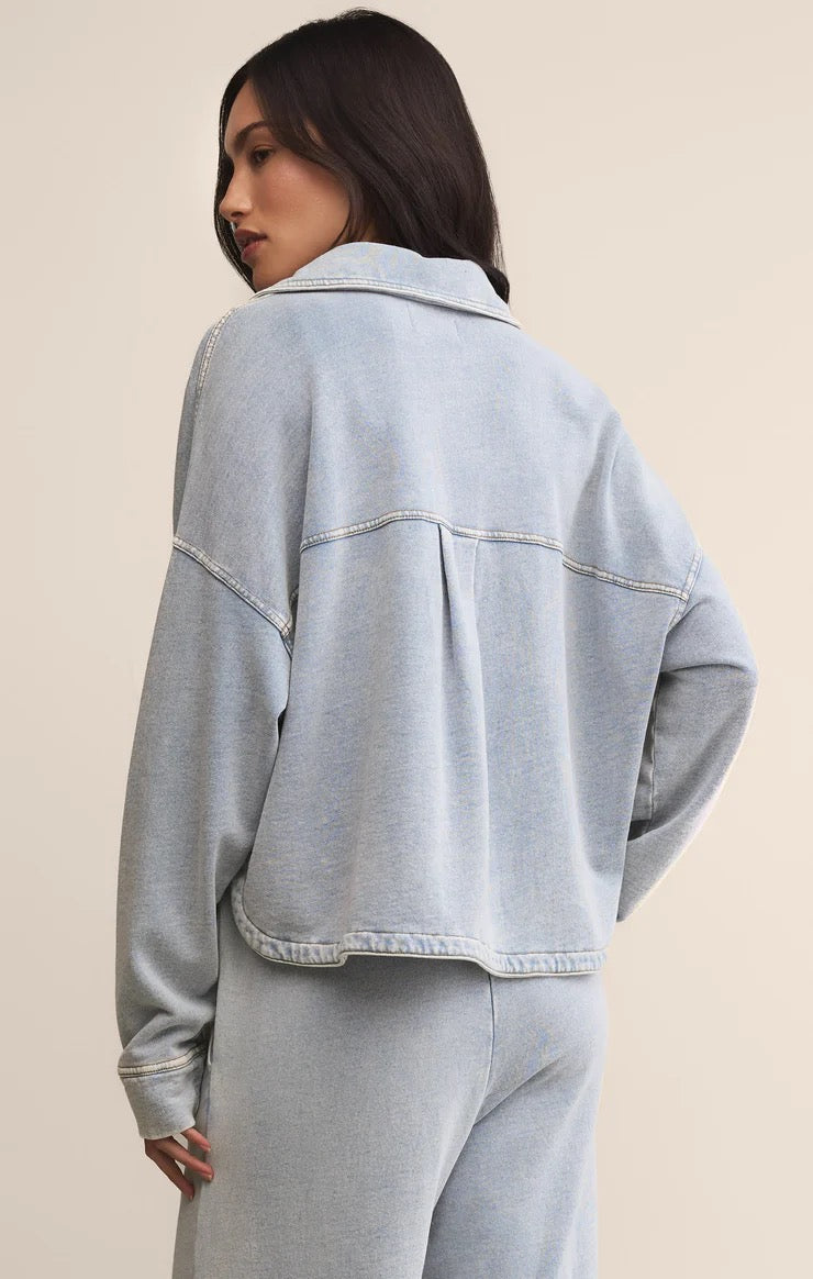 Z Supply | All Day Cropped Knit Denim Jacket - Washed Indigo