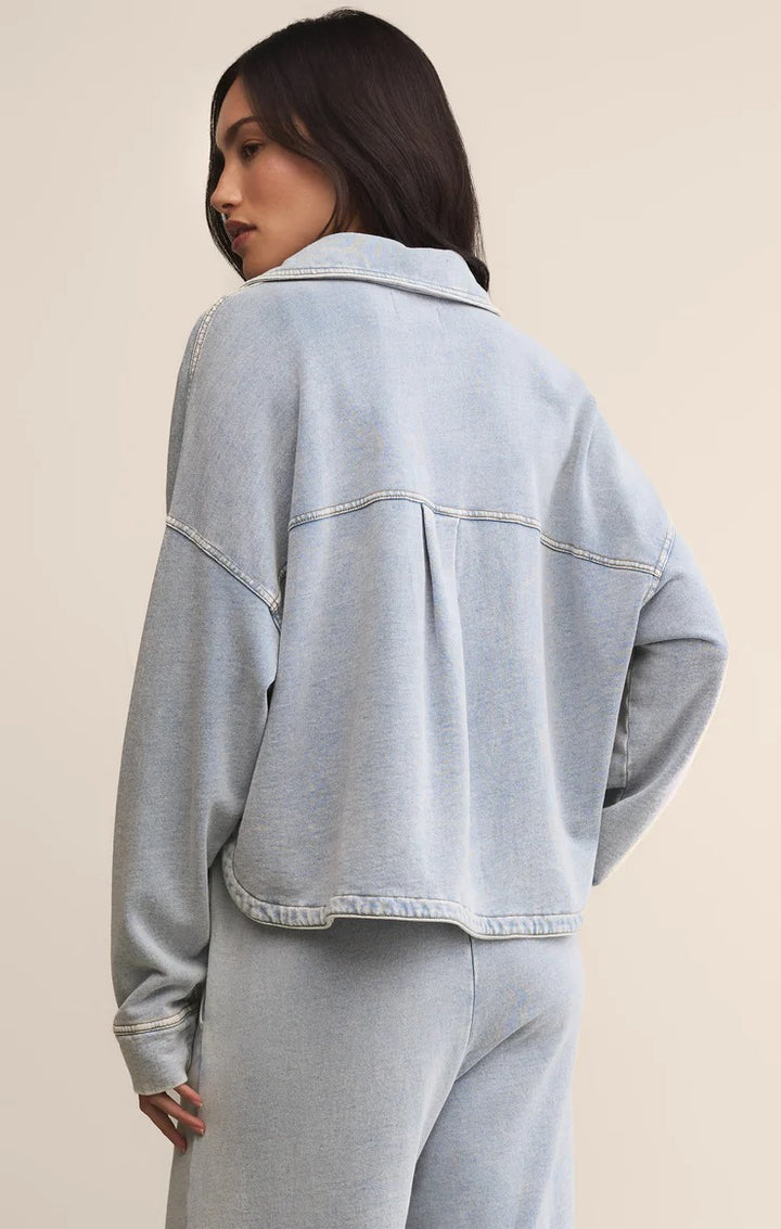 Z Supply | All Day Cropped Knit Denim Jacket - Washed Indigo