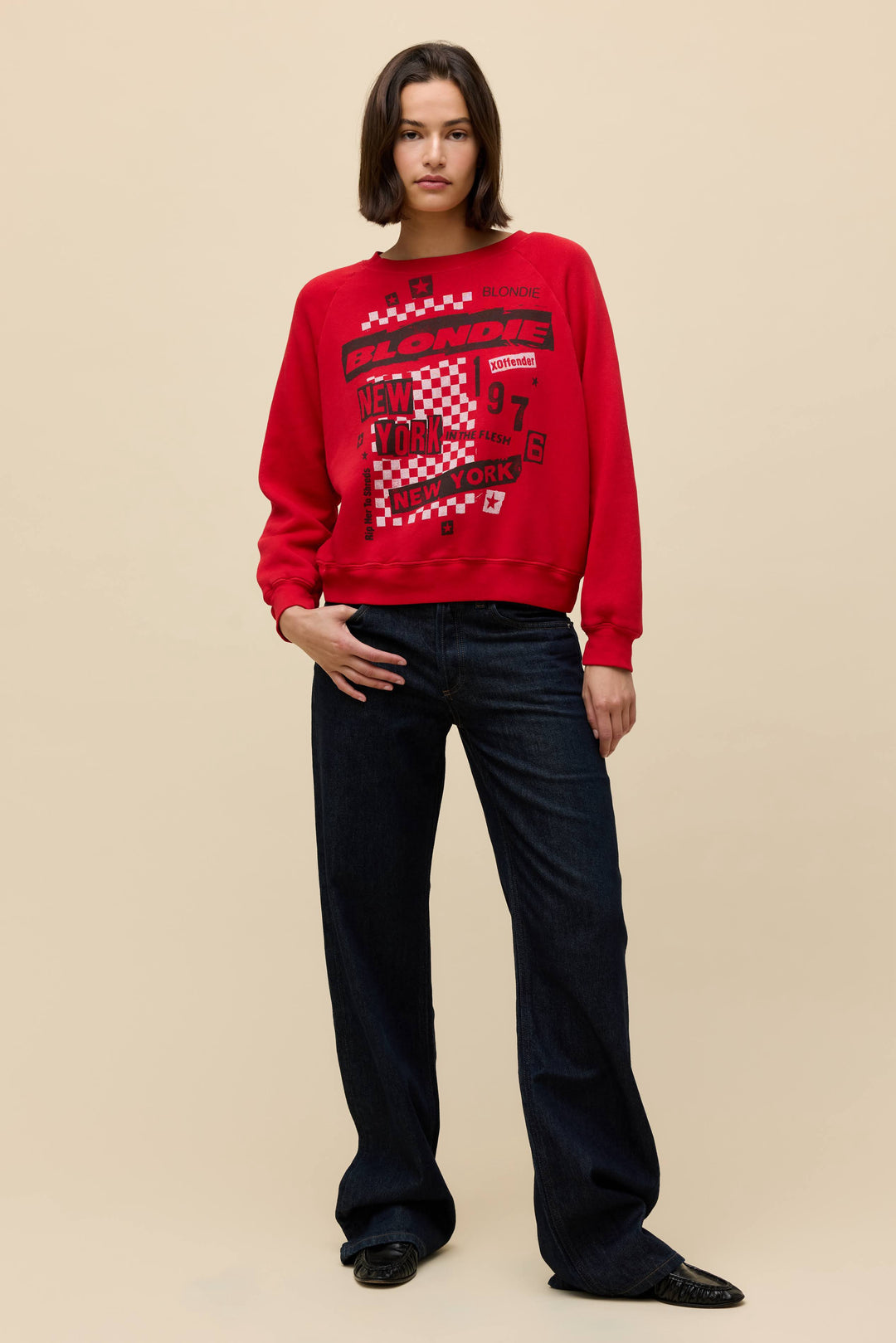 Daydreamer | Blondie Self-Titled Shrunken Raglan Sweatshirt - Ruby Red