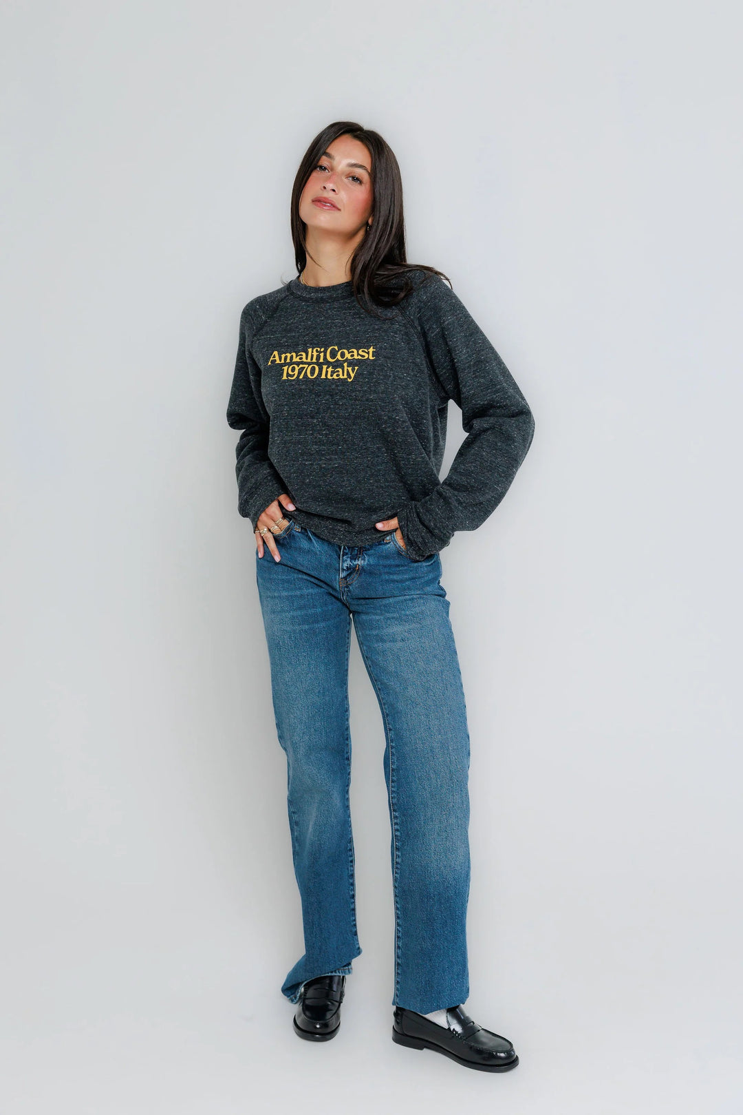 Sunny Somewhere | Amalfi Coast Raglan Crew - Vintage Black Overdye