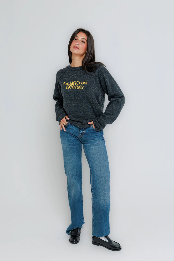 Sunny Somewhere | Amalfi Coast Raglan Crew - Vintage Black Overdye