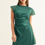Adelyn Rae | Jordyn Asymmetric Hem Ruched Mini Dress - Dark Teal