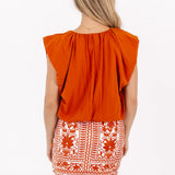 J. Marie | The Layne Top- Burnt Orange V-Neck Solid