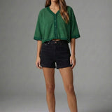 Meet Me In Santorini | Emerald French Terry Cropped Cardigan Top