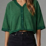 Meet Me In Santorini | Emerald French Terry Cropped Cardigan Top