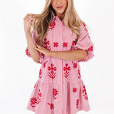 J. Marie | The Marla Dress - Red Stripe Floral Embroidery