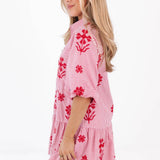 J. Marie | The Marla Dress - Red Stripe Floral Embroidery