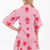 J. Marie | The Marla Dress - Red Stripe Floral Embroidery