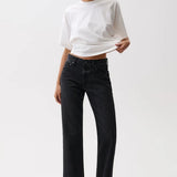 Pistola | Lexi Mid Rise Bowed Straight - Black Night