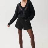 Pistola | Saige Sateen High Rise A-line Short - Black Sateen