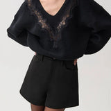 Pistola | Chiara V-Neck Lace Sweater - Black