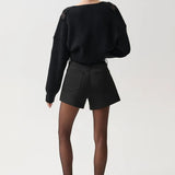 Pistola | Saige Sateen High Rise A-line Short - Black Sateen