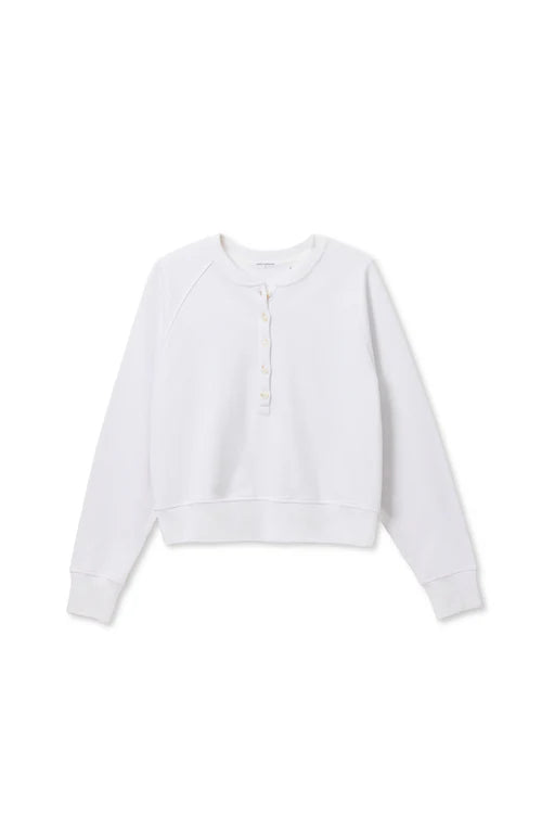 Perfect White Tee | Bowen French Terry Button Front Sweatshirt - White