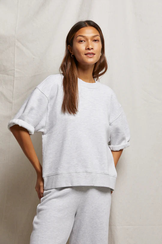 Perfect White Tee | Rebecca Rolled Crew Neck - Ash