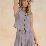 Elan | Button Down Vest with Hoodie - Dark Grey