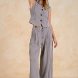 Elan | Button Down Vest with Hoodie - Dark Grey