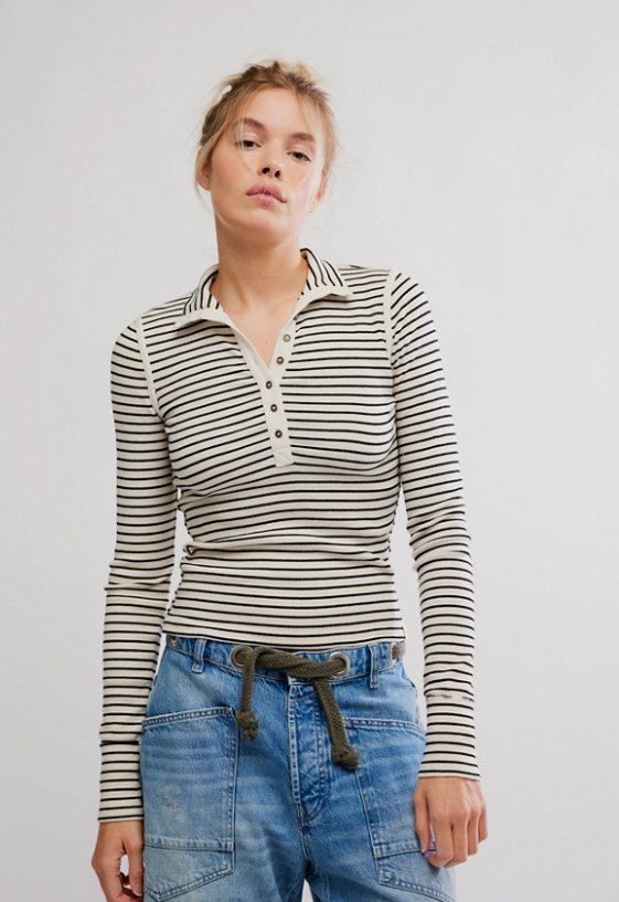 Free People | Lake Henley Stripe- Tea Combo