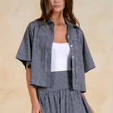 Elan | Short Sleeve Button Down - Blue Stripe