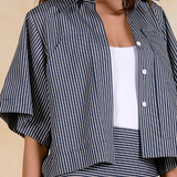 Elan | Short Sleeve Button Down - Blue Stripe