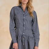 Elan | Long Sleeve Button Down Dress - Blue Stripe