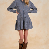 Elan | Long Sleeve Button Down Dress - Blue Stripe