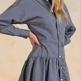 Elan | Long Sleeve Button Down Dress - Blue Stripe