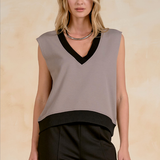 Elan | Sleeveless Vest - Taupe/Black